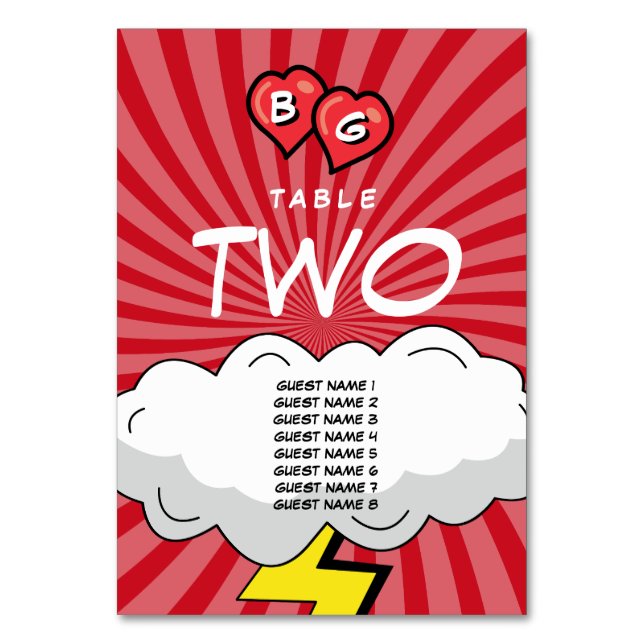 Färg Tecknad Bok Pop Art Bröllop Bordsnummer (Framsidan)