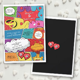 Färg Tecknad Bok Pop Art Bröllop Inbjudningar