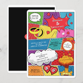 Färg Tecknad Bok Pop Art Bröllop Inbjudningar