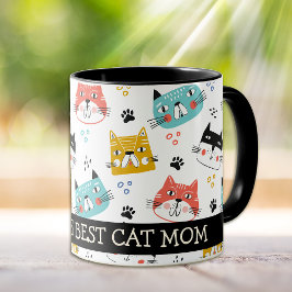 Färg Tecknad Cat Ansikte Best Mamma Mugg