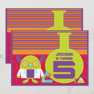 Färg Tecknad Mad Scientist 5:e Födelsedagsfesten Inbjudningar
