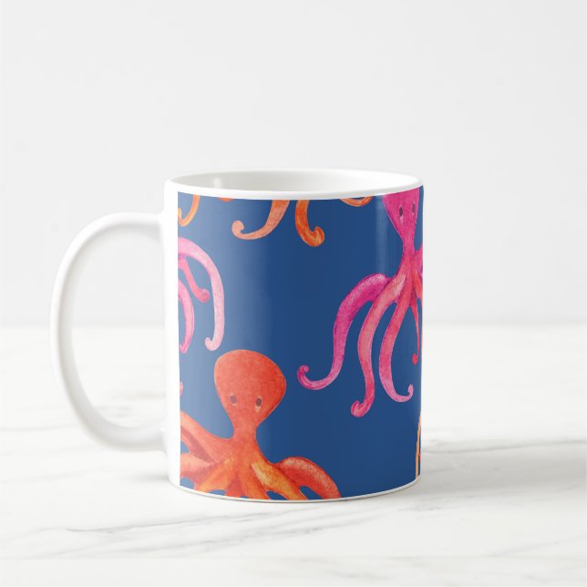 Färg Tecknad Octopus Watercolor Mönster Kaffemugg (Vänster)