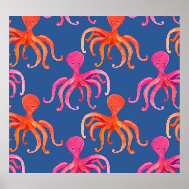 Färg Tecknad Octopus Watercolor Mönster Poster (Framsidan)