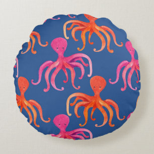 Färg Tecknad Octopus Watercolor Mönster Rund Kudde