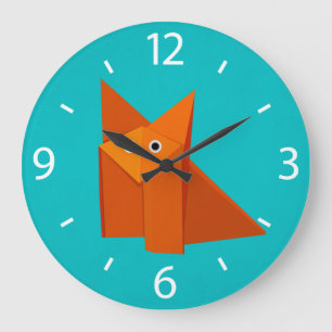 Färg Tecknad Origami Fox Cute Kids Stor Klocka