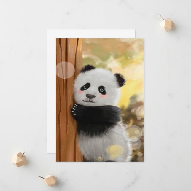 Färg Tecknad Panda | Funny Cute Gift Meddelande (Fram/Back In Situ)