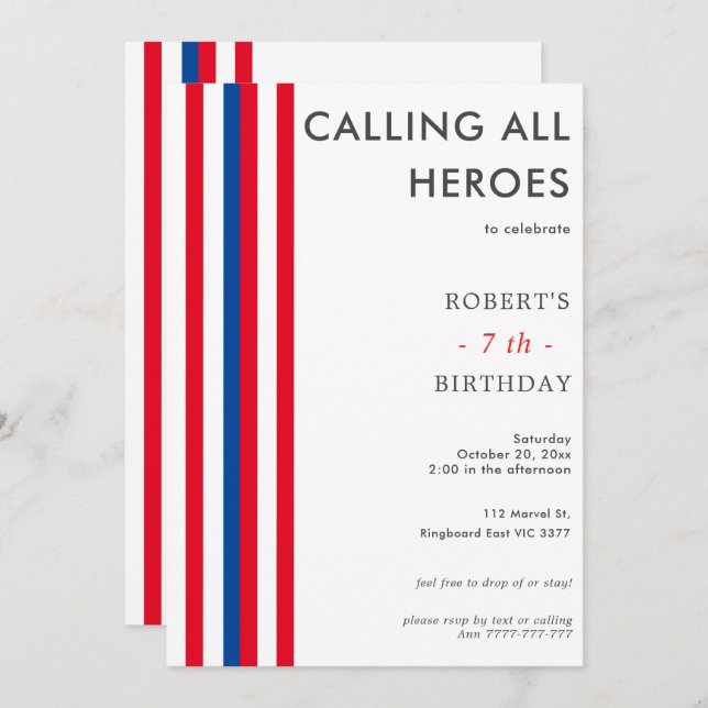 Färg Tecknader Inspired SuperHero Födelsedagsfest Inbjudningar (Fram/baksida)