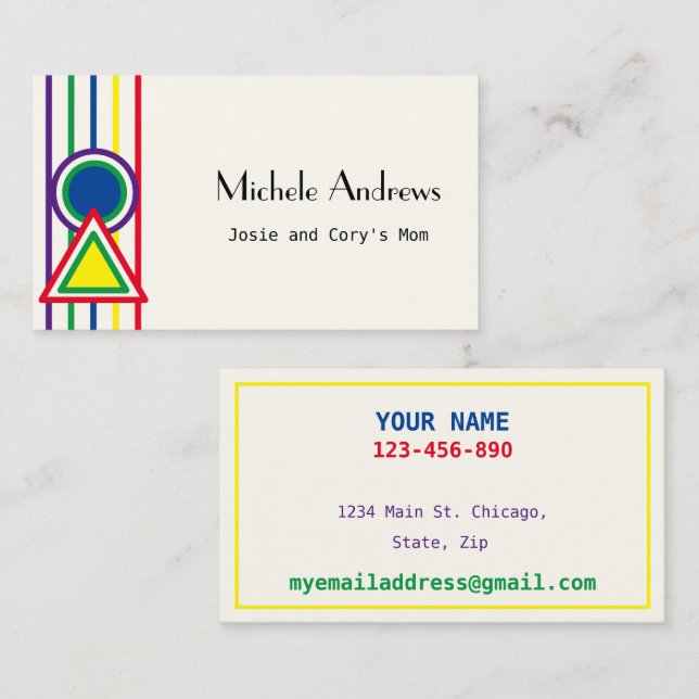 Färg-text för uppspelningsdatumkort för Mamma Visitkort (Fram/baksida)