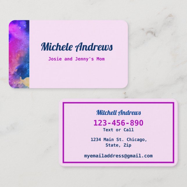 Färg-text för uppspelningsdatumkort för Mamma Visitkort (Fram/baksida)