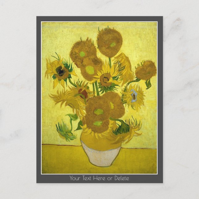 Färg/Text Vincent van Gogh Sunblommor 1889 Vykort (Framsida)