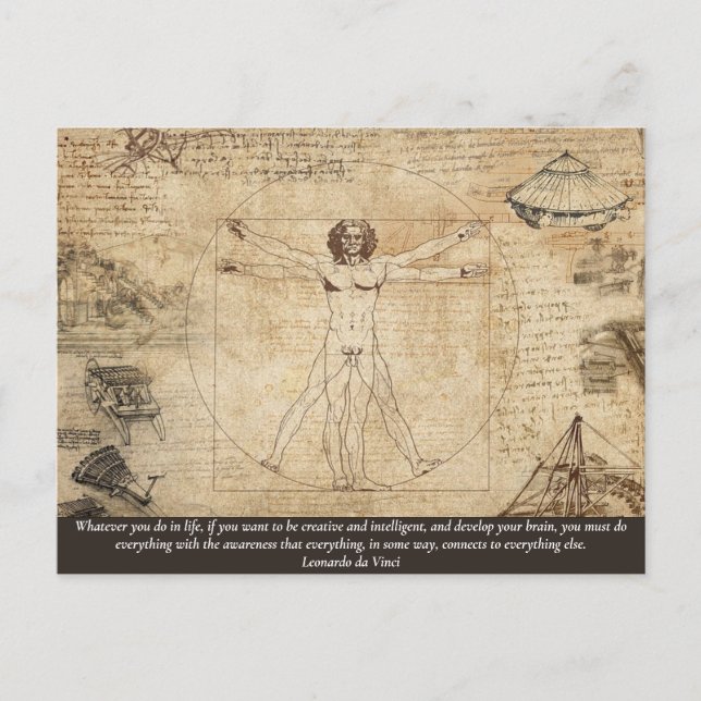 Färg/text Vitruvian Man Leonardo da Vinci Art Vykort (Framsida)