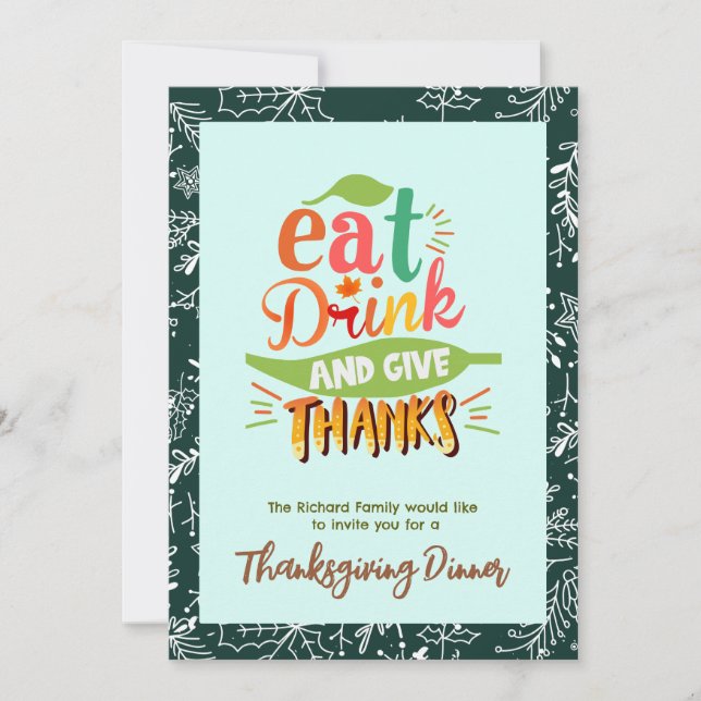 Färg Thanksgiving Fest Middag Grönt Inbjudningar (Framsida)