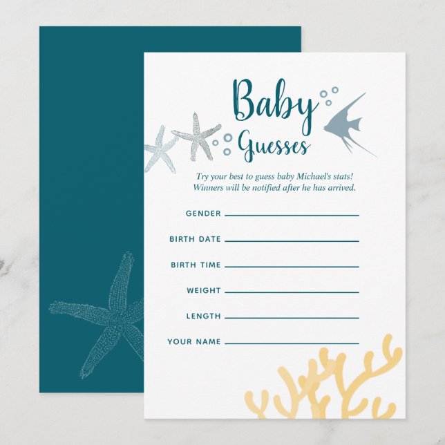 Färg-trenden under Sea Baby Shower Baby Guesses Inbjudningar (Fram/baksida)