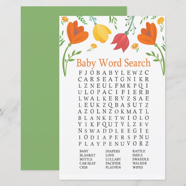Färg-tulpaner Babyskor Ord-sökspel (Fram/baksida)