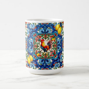 Färg tupp,Medelhavet,mosaik,citron, Kaffemugg