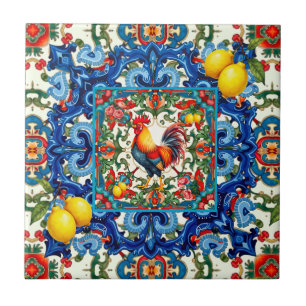 Färg tupp,Medelhavet,mosaik,citron, Kakelplatta