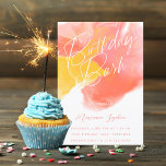 Färg Tvättar Födelsedagsfest inbjudan<br><div class="desc">tvätta av färg korals rosa och gult; handskrivet stil-skript med "Birthday Bash" och redigerbara detaljer. Foton på baksidan som tillval.</div>
