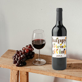 Färg typografi Lycklig Friendsgiving faller Vinflaska Etikett