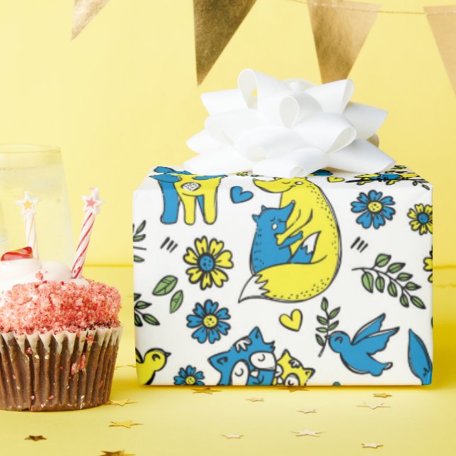 Färg Ukraina Kids Blue Gult Animal Mor Presentpapper (Födelsedagsfest)
