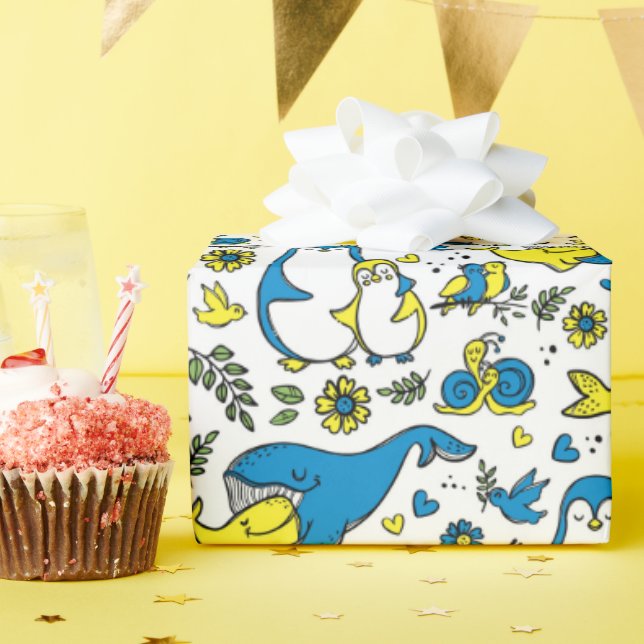 Färg Ukraina Kids Blue Gult Animal Mor Presentpapper (Födelsedagsfest)