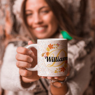 färg under hösten löv och Namn och monogrammet, in Kaffemugg