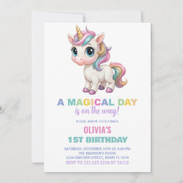 Färg Unicorn Birthday-inbjudningar Inbjudningar