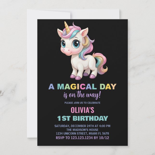 Färg Unicorn Birthday-inbjudningar Inbjudningar (Framsida)