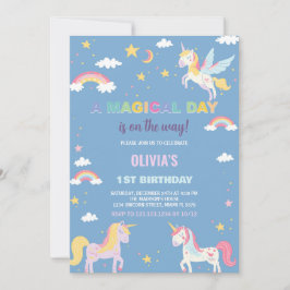 Färg Unicorns födelsedagsinbjudningar Inbjudningar