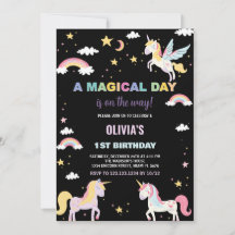 Färg Unicorns födelsedagsinbjudningar