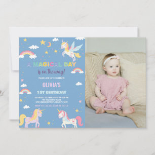 Färg Unicorns-inbjudningar på födelsedagen med fot Inbjudningar