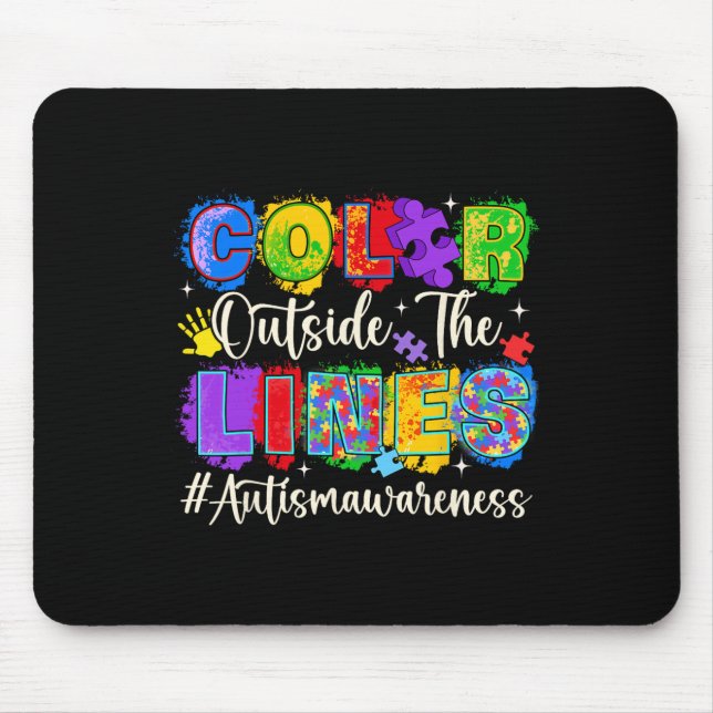 Färg utanför Linjer Autism Awareness Autistic Musmatta (Framsidan)