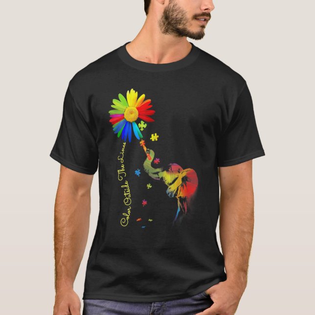 Färg utanför Linjer Elephant Autism Awareness T Shirt (Framsida)