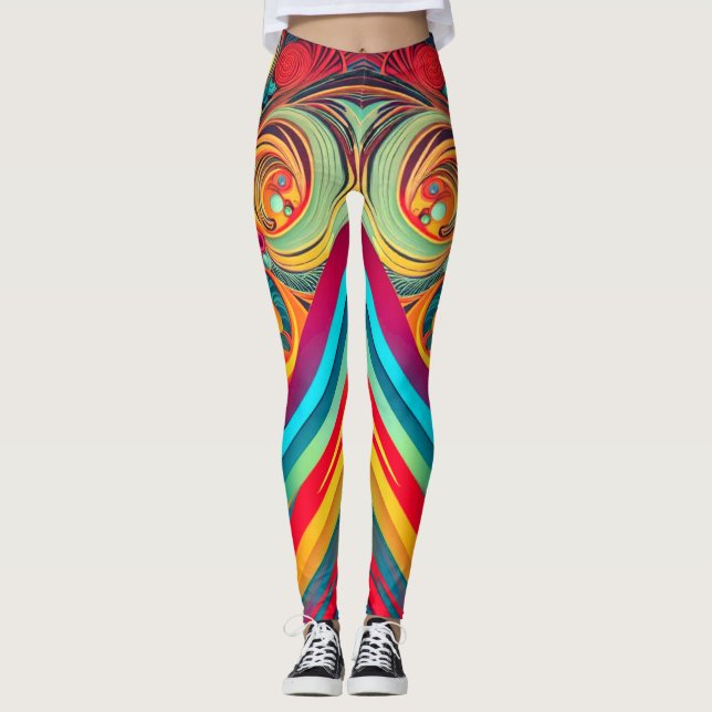 Färg Våg Fusion – Modern Abstrakt Virvel Konst Leggings (Framsida)