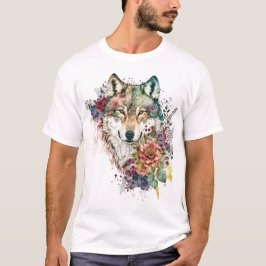 Färg Varg och Blommigtar Vattenfärg i naturen T Shirt