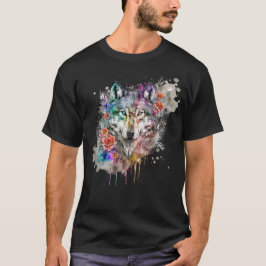 Färg Varg och Blommigtar Vattenfärg i naturen T Shirt
