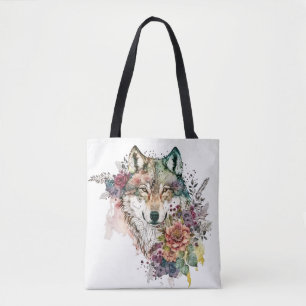 Färg Varg och Blommigtar Vattenfärg i naturen Tygkasse