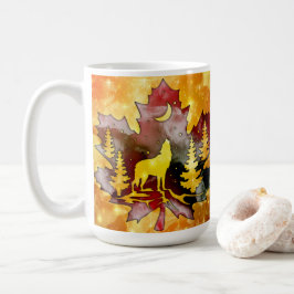 Färg Varg Silhouette med Himmel-design nattetid Kaffemugg