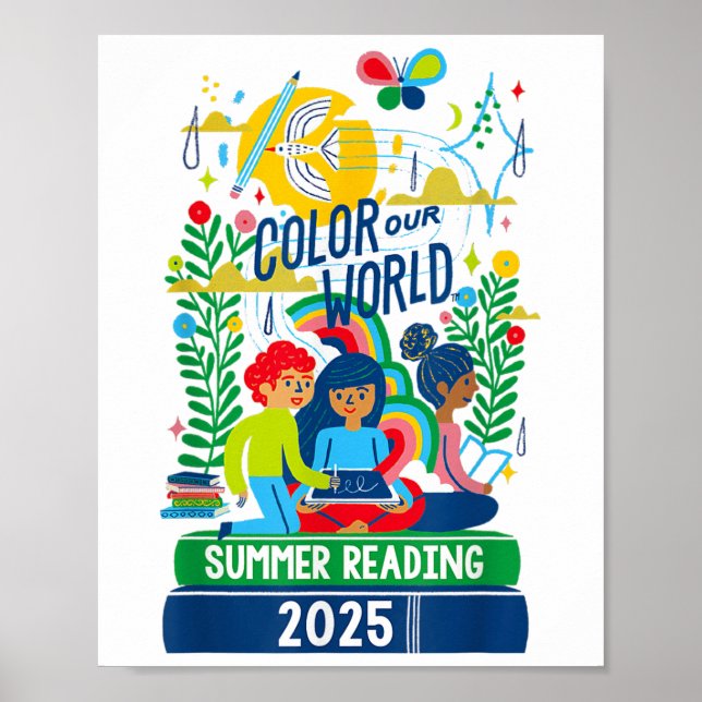 Färg: Vårt program för sommarläsning 2025 Bok L Poster (Framsidan)