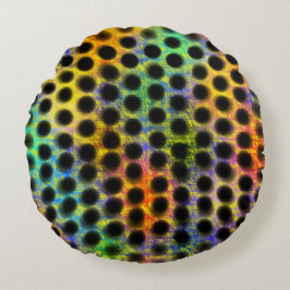 Färg väska med svart bollar och repor rund kudde