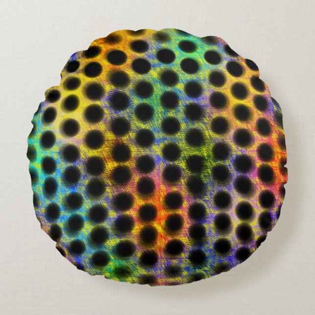 Färg väska med svart bollar och repor rund kudde (Framsidan)