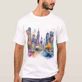 Färg vattenfärg Cityscape T Shirt