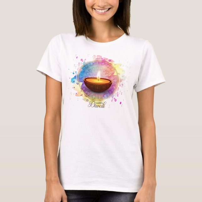 Färg vattenfärg Diwali Deepa T Shirt (Framsida)