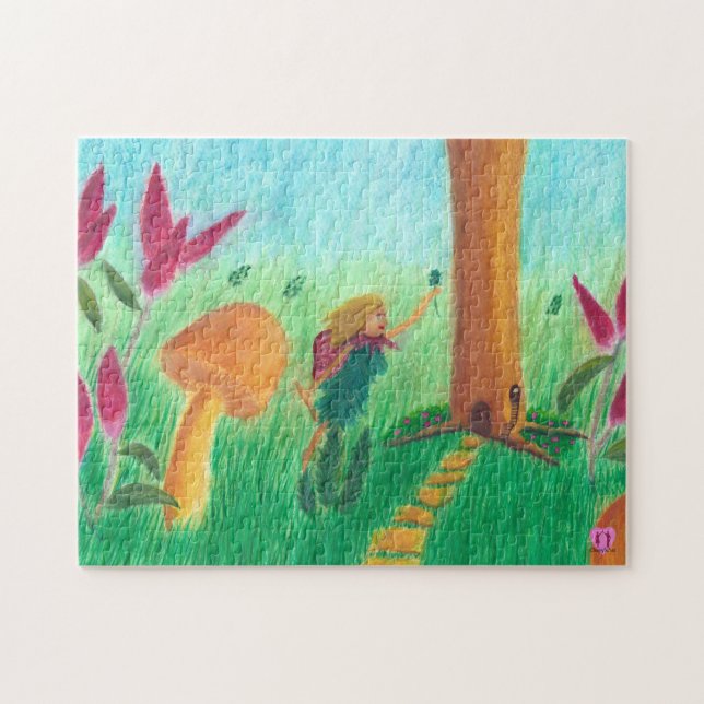 Färg vattenfärg hos Fairy Bluting a Träd Home Pussel (Horisontell)