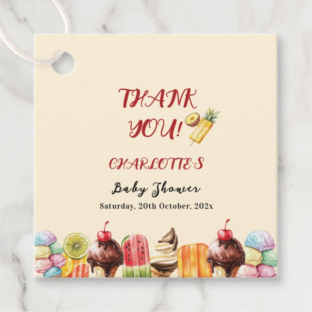Färg vattenfärg Ice Cream Sweet Baby Shower Gåvor Etiketter (Framsida)