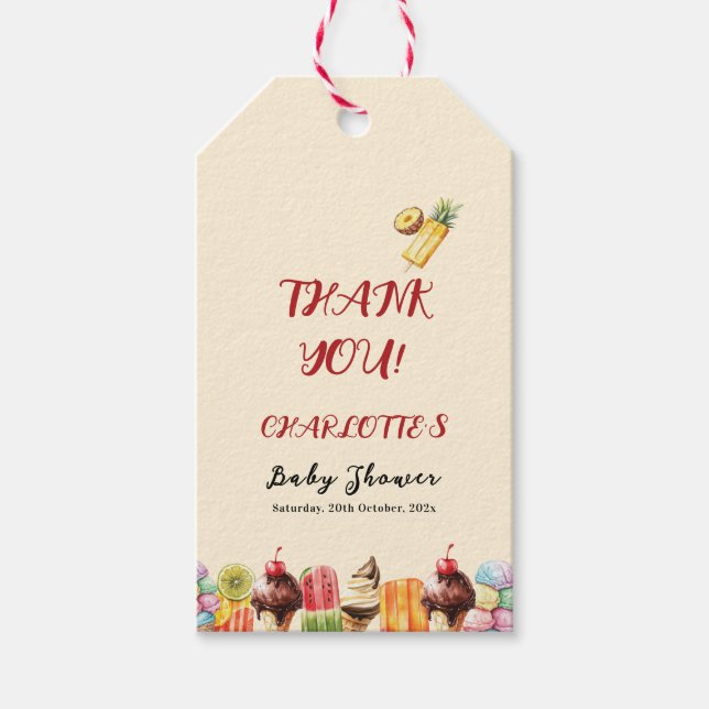 Färg vattenfärg Ice Cream Sweet Baby Shower Presentetikett (Framsidan)