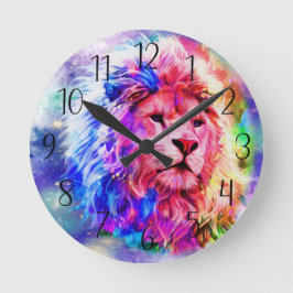 Färg vattenfärg - Lejon rund klocka