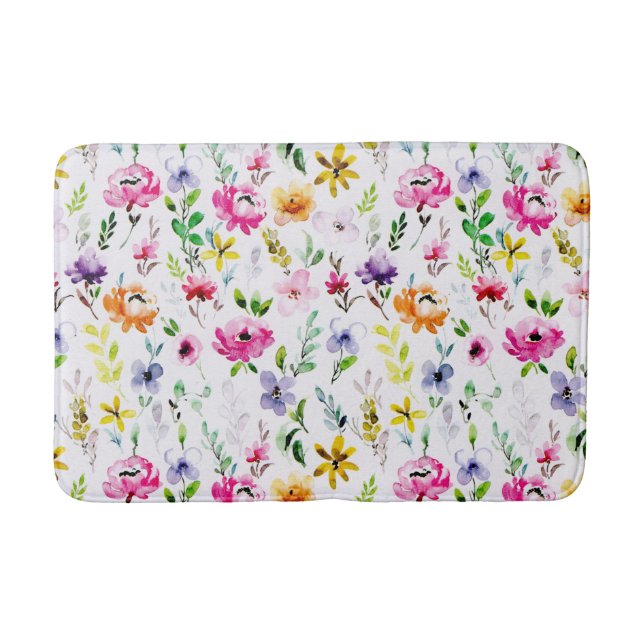 Färg vattenfärg Pastellblommor Bath Mat Badrumsmatta (Framsidan)