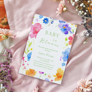 Färg vattenfärgad babydusch - Baby i Bloom Inbjudningar