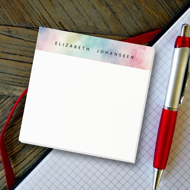 Färg vattenfärgsdamm och svart typografi Namn Post-it Block (Skapare uppladdad)