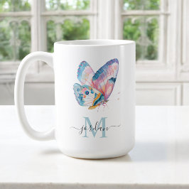 Färg vattenfärgsfjäril med Monogram Kaffemugg